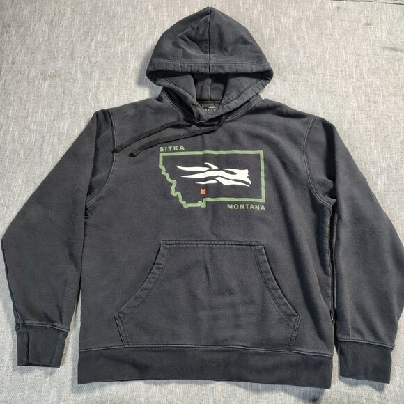 Sitka Gear Icon Pullover Hoodie Size Medium Black Green Montana Logo Bozeman Men - Picture 1 of 12